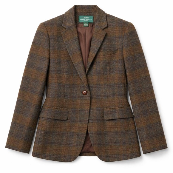 Lauren Ralph Lauren Jackets & Blazers - Lauren Ralph Lauren Plaid Wool Blazer Jacket Womens Size 10P Green Brown Vintage